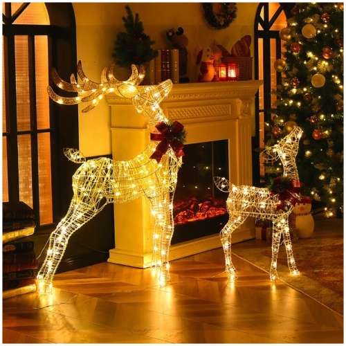 CostwayPre-lit 50 LED Christmas Reindeer Decoration for Small Yard