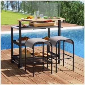 CostwayRolling Bar Cart with Flip-up Table and Foldable Handle for Kitchen