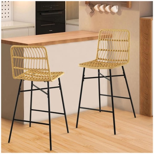 CostwaySet of 2 69 cm Rattan Bar Stools with Sturdy Metal Frame