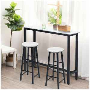 CostwaySet of 2 Faux Marble Bar Stools with Footrest and Anti-slip Foot Pad-White