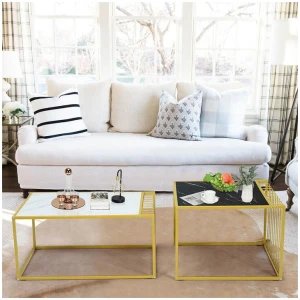 CostwaySet of 2 Modern Coffee Table Set Stackable with Faux Marble Tabletop