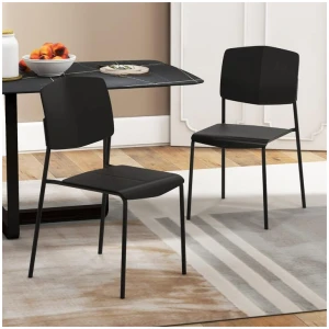 CostwaySet of 2 Plastic Dining Chair Stackable Armless Chairs with Metal Legs and Back-Black-2 pieces