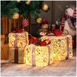 CostwaySet of 3 Christmas Lighted Gift Boxes with 60 LED Lights