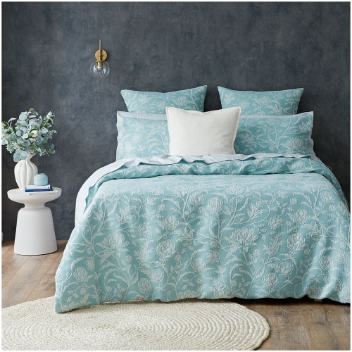 Cynara King Quilt Cover - Teal/Cream Floral