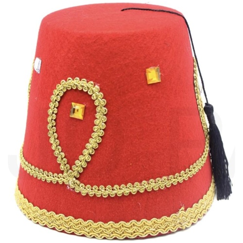 DELUXE TURKISH HAT Red Green Fez Tarboosh Dress Up Costume Party Moroccan - Red