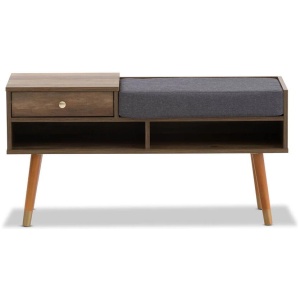 Designer Cabinet Bench Storage with Seat Wooden Shelf Hallway Cupboard - Walnut