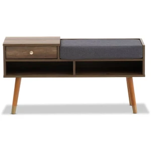 Designer Cabinet Bench Storage with Seat Wooden Shelf Hallway Cupboard - Walnut