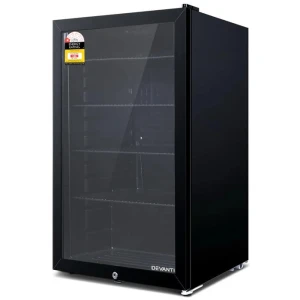 Devanti 98L Bar Fridge Glass Door Mini Fridges Freezer Black