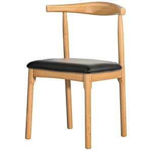 Dining Chair Rubber Wood Leather Seat Black
