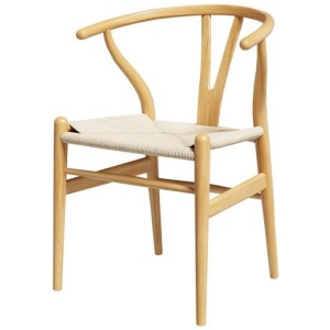 Dining Chair Wooden Rattan Seat Wishbone Back