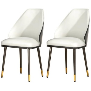 Dining Chairs Set of 2 Leather Seat Beige and Black