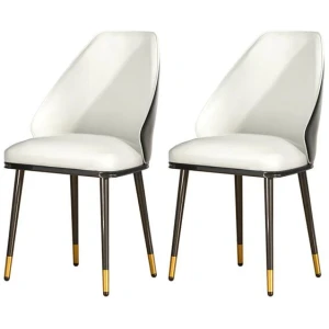 Dining Chairs Set of 2 Leather Seat Beige and Black
