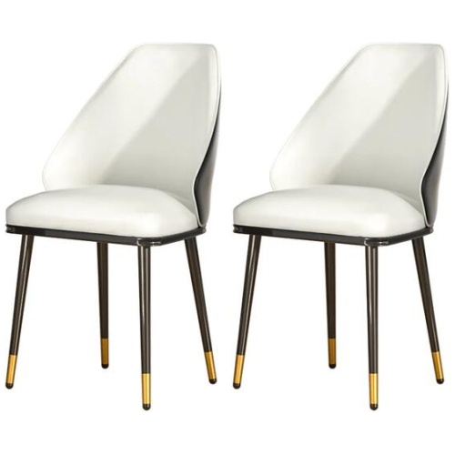 Dining Chairs Set of 2 Leather Seat Beige and Black