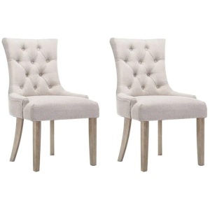 Dining Chairs Set of 2 Linen French Provincial Beige