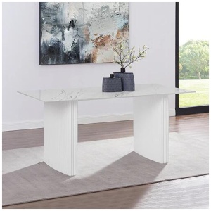 Dining Table Sintered Stone Top MDF Table Base High Glossy White