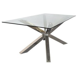 Dining Table in Crisscross Shaped High Glossy Stainless Steel Base with 12mm Tempered Glass Top