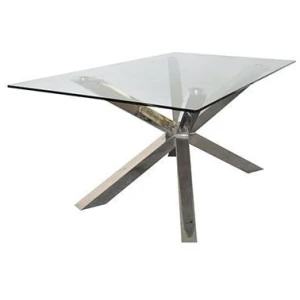 Dining Table in Crisscross Shaped High Glossy Stainless Steel Base with 12mm Tempered Glass Top