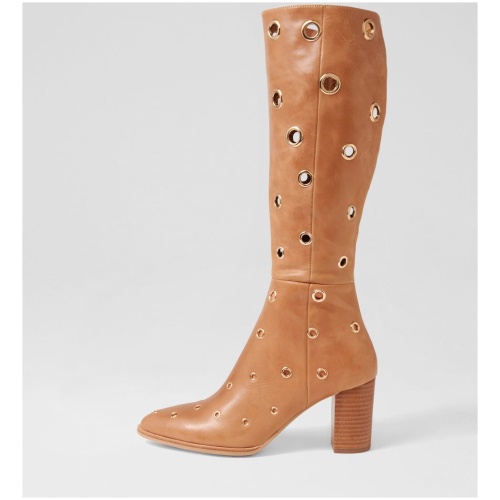 Django & Juliette Akhila Dj Tan Leather Tan Boots Womens Shoes Long Boots