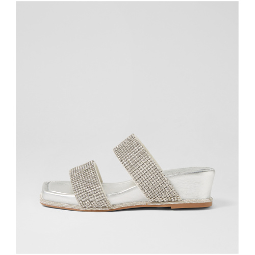 Django & Juliette Attilas Dj Silver Leather Jewels Silver Sandals Womens Shoes Dress Heeled Sandals
