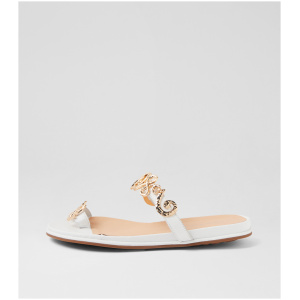 Django & Juliette Bijou Dj White Gold Leather White Gold Sandals Womens Shoes Casual Sandals Flat Sandals