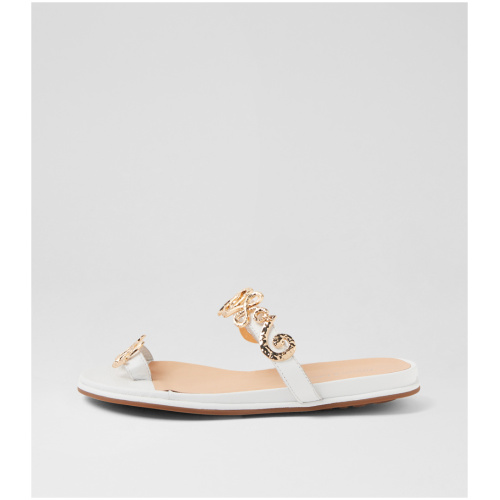 Django & Juliette Bijou Dj White Gold Leather White Gold Sandals Womens Shoes Casual Sandals Flat Sandals