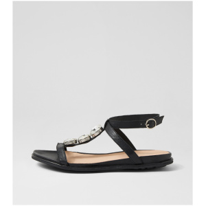 Django & Juliette Brits Dj Black Leather Black Sandals Womens Shoes Casual Sandals Flat Sandals