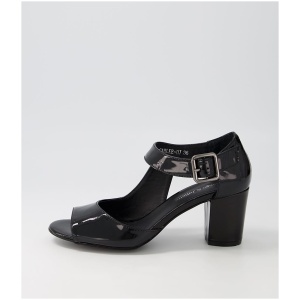 Django & Juliette Carlee Dj Black Patent Leather Black Sandals Womens Shoes Dress Heeled Sandals