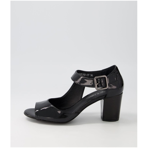 Django & Juliette Carlee Dj Black Patent Leather Black Sandals Womens Shoes Dress Heeled Sandals