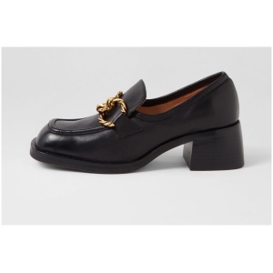 Django & Juliette Ellas Dj Black Leather Black Shoes Womens Shoes Heeled Shoes