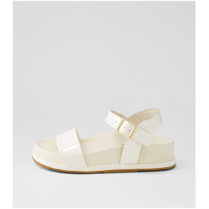 Django & Juliette Grattify Dj Ivory Patent Leather Ivory Sandals Womens Shoes Casual Sandals Flat Sandals