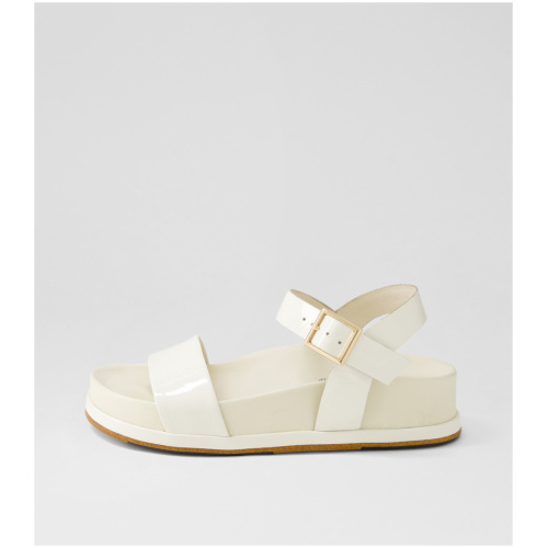 Django & Juliette Grattify Dj Ivory Patent Leather Ivory Sandals Womens Shoes Casual Sandals Flat Sandals