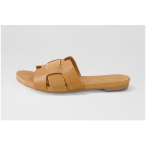 Django & Juliette Jeddaly Dj Dk Tan Leather Elastic Dk Tan Sandals Womens Shoes Casual Sandals Flat Sandals