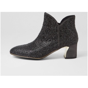 Django & Juliette Jelanie Dj Black Shimmer Leather Jewels Black Shimmer Boots Womens Shoes Ankle Boots