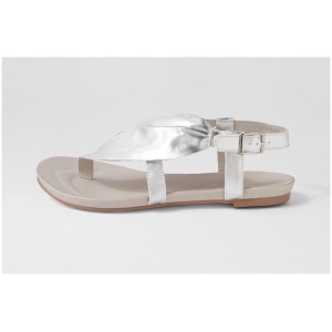 Django & Juliette Jojos Dj Silver Leather Silver Sandals Womens Shoes Casual Sandals Flat Sandals