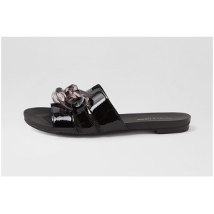 Django & Juliette Jovie Dj Black Patent Leather Black Sandals Womens Shoes Casual Sandals Flat Sandals