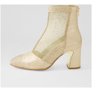 Django & Juliette Keliza Dj Pale Gold Gold Shimmer Leather Mesh Pale Gold Gold Boots Womens Shoes Ankle Boots