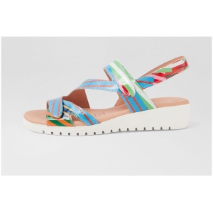 Django & Juliette Melany Dj White Stripe Multi Patent Leather White Stripe Multi Sandals Womens Shoes Casual Sandals Flat Sandals