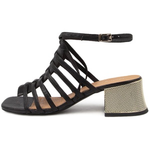 Django & Juliette Navid Dj Black Gold Heel Leather Black Gold Heel Sandals Womens Shoes Dress Heeled Sandals