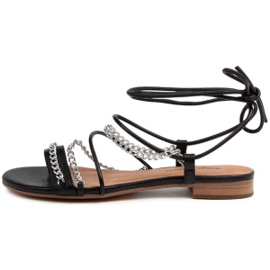 Django & Juliette Petru Dj Black Leather Black Sandals Womens Shoes Casual Sandals Flat Sandals