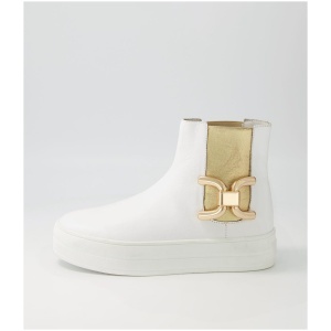 Django & Juliette Scotial Dj White Gold Leather Elastic White Gold Boots Womens Shoes Casual Ankle Boots