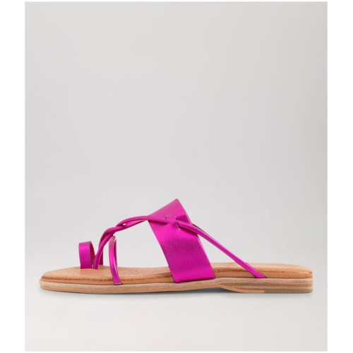 Django & Juliette Taniela Fuchsia Metallic Leather Fuchsia Metallic Sandals Womens Shoes Casual Sandals Flat Sandals