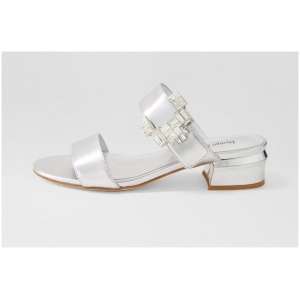 Django & Juliette Traig Dj Silver Leather Silver Sandals Womens Shoes Casual Heeled Sandals