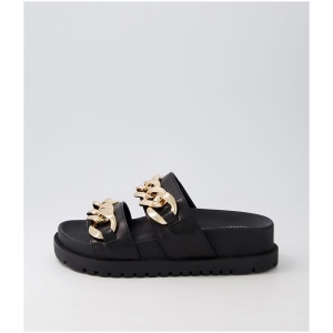 Django & Juliette Ube Dj Black Black Sole Leather Black Black Sole Sandals Womens Shoes Casual Sandals Flat Sandals