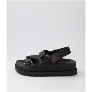 Django & Juliette Urad Dj Black Black Sole Leather Black Black Sole Sandals Womens Shoes Casual Sandals Flat Sandals
