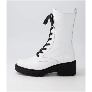 Django & Juliette Ustern Dj White Black Sole Leather White Black Sole Boots Womens Shoes Casual Calf Boots