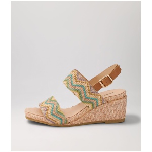 Django & Juliette Wahoma Dj Pastel Aztec Dk Tan Syn Raffia Leather Pastel Aztec Dk Tan Sandals Womens Shoes Casual Heeled Sandals