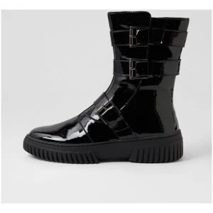 Django & Juliette Yuma Dj Black Black & Blk Patent Sole Black Black & Blk Boots Womens Shoes Ankle Boots