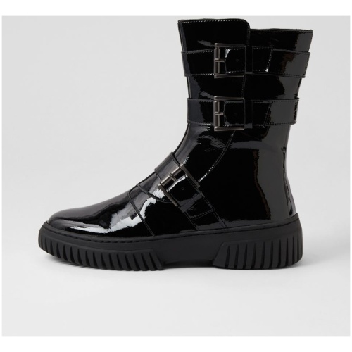 Django & Juliette Yuma Dj Black Black & Blk Patent Sole Black Black & Blk Boots Womens Shoes Ankle Boots