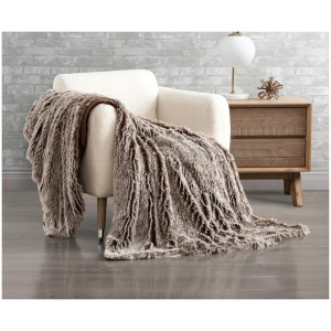 Double Sided Faux Fur Shaggy Throw Blanket - Chestnut