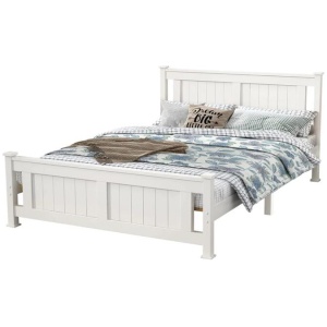 Double Solid Pine Timber Bed Frame-White